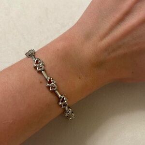 925 Sterling Silver Heart Design CZ Bedazzled Line Bracelet 7.25”